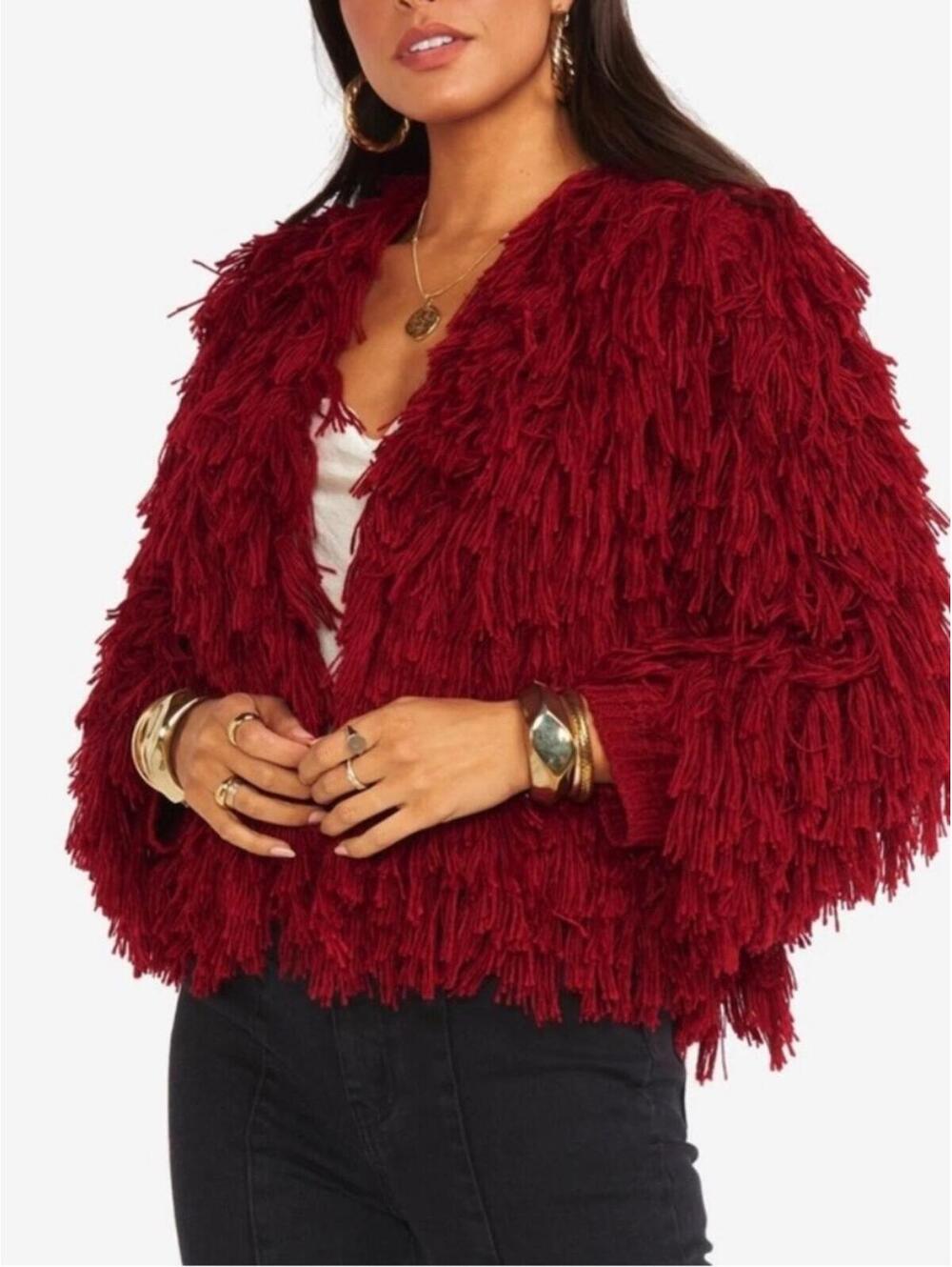 Show Me Your MuMu Mollie Jacket Garnet Shag Sz M EUC